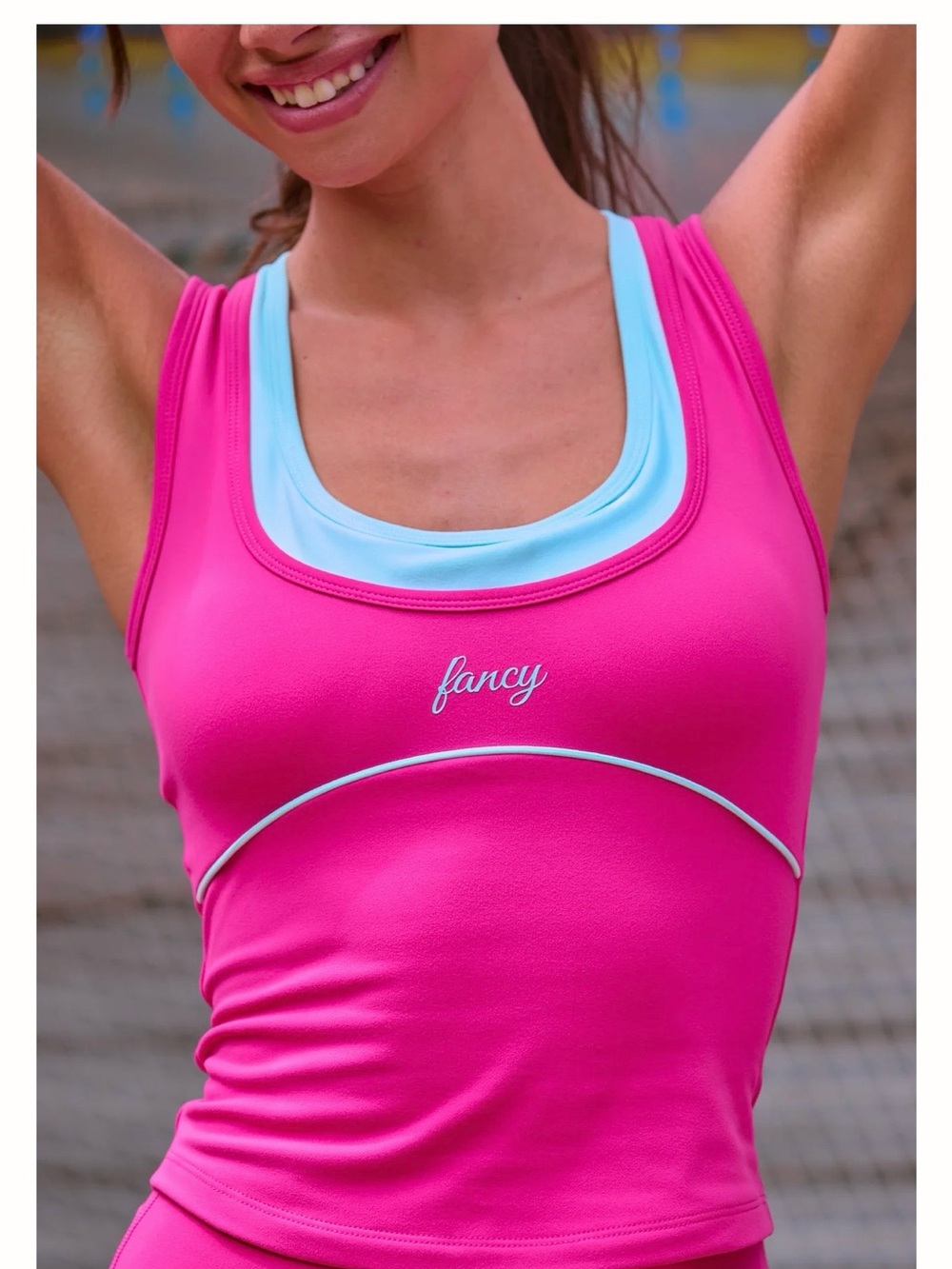 Fancy Women's Hot Pink Athletic Tank with Light Blue Trim